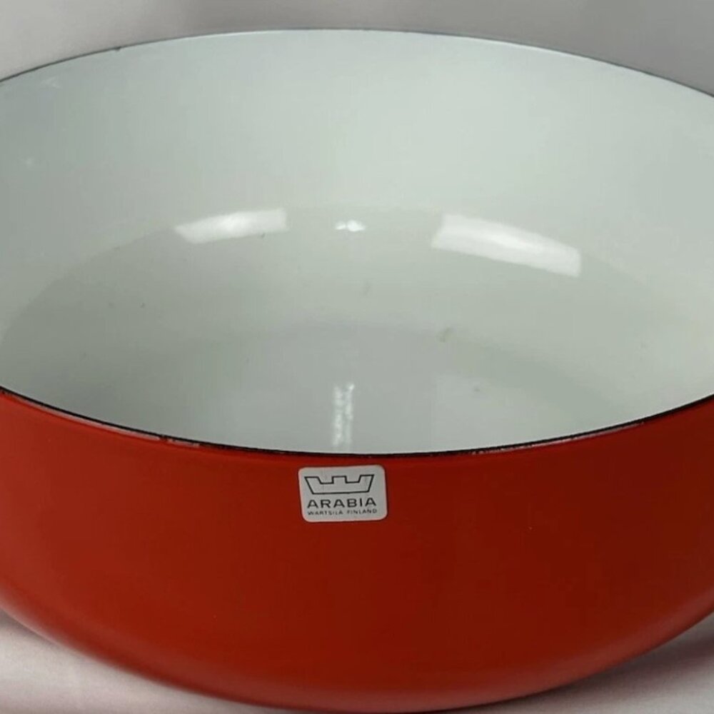 Vintage Arabia Finland Orange White Enamel Bowl Serving Large Kaj Franck MCM